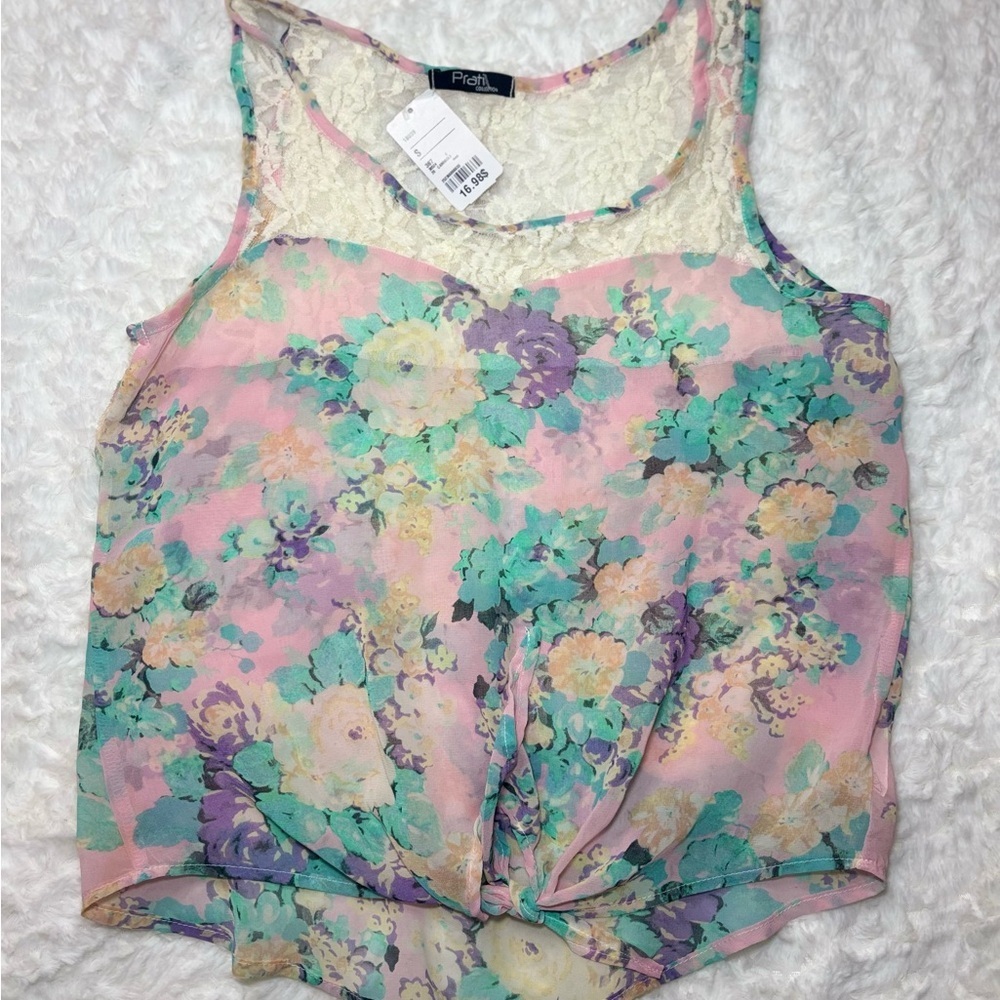 Floral Lace-Trim Pink Camisole